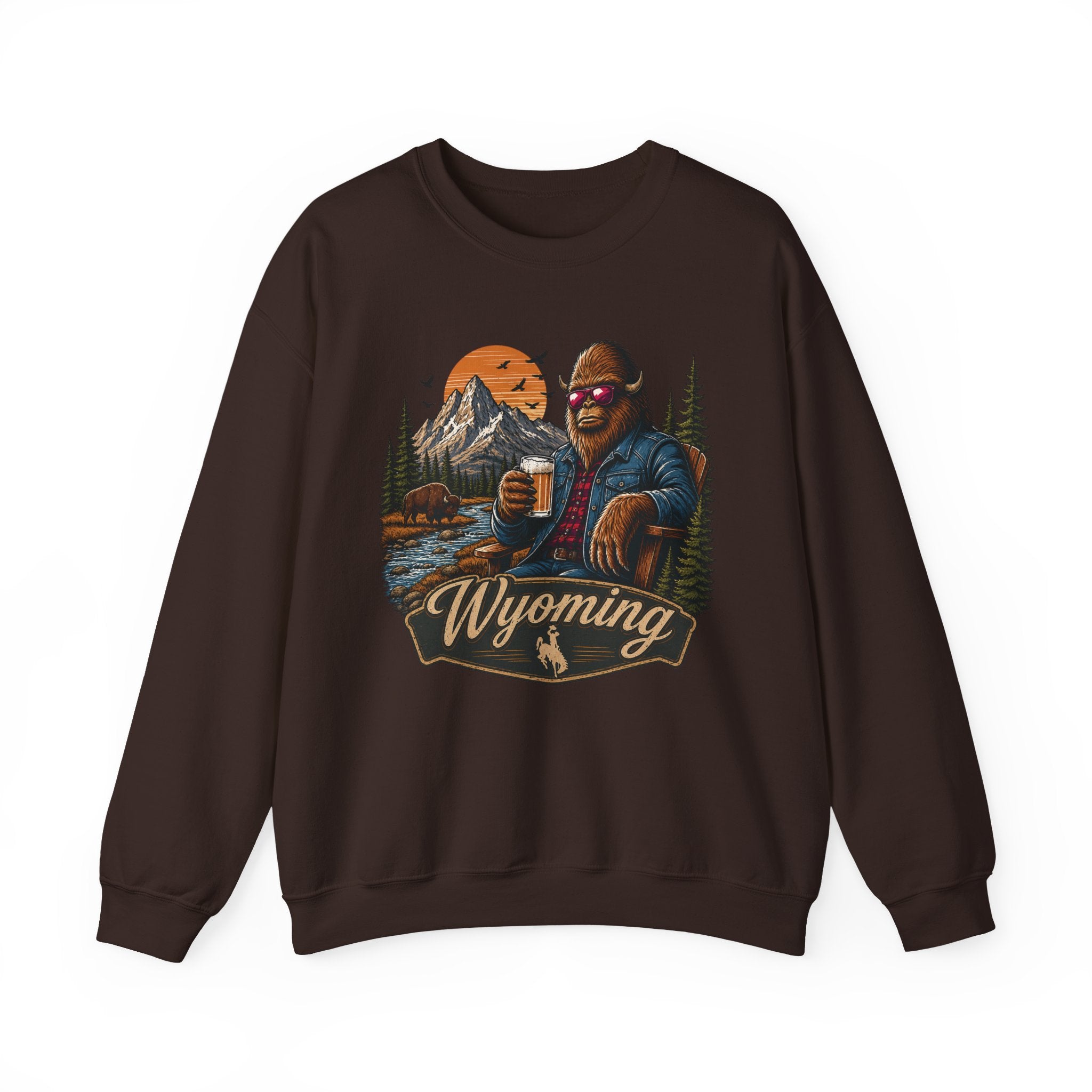 Wyoming Retro Bigfoot Sweatshirt | Mountain Cabin Rustic Design- 7 Colors