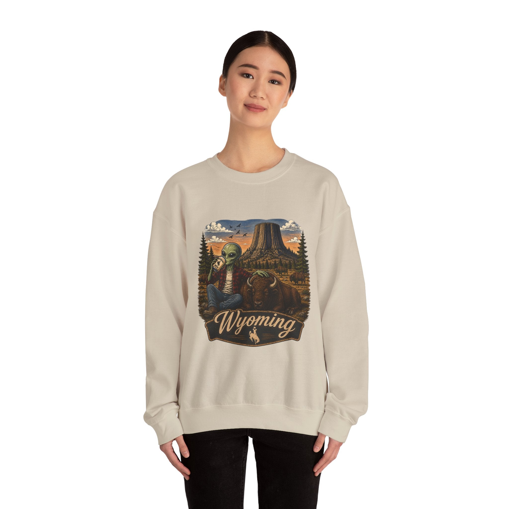 Wyoming Retro National Park Alien Crewneck Sweatshirt