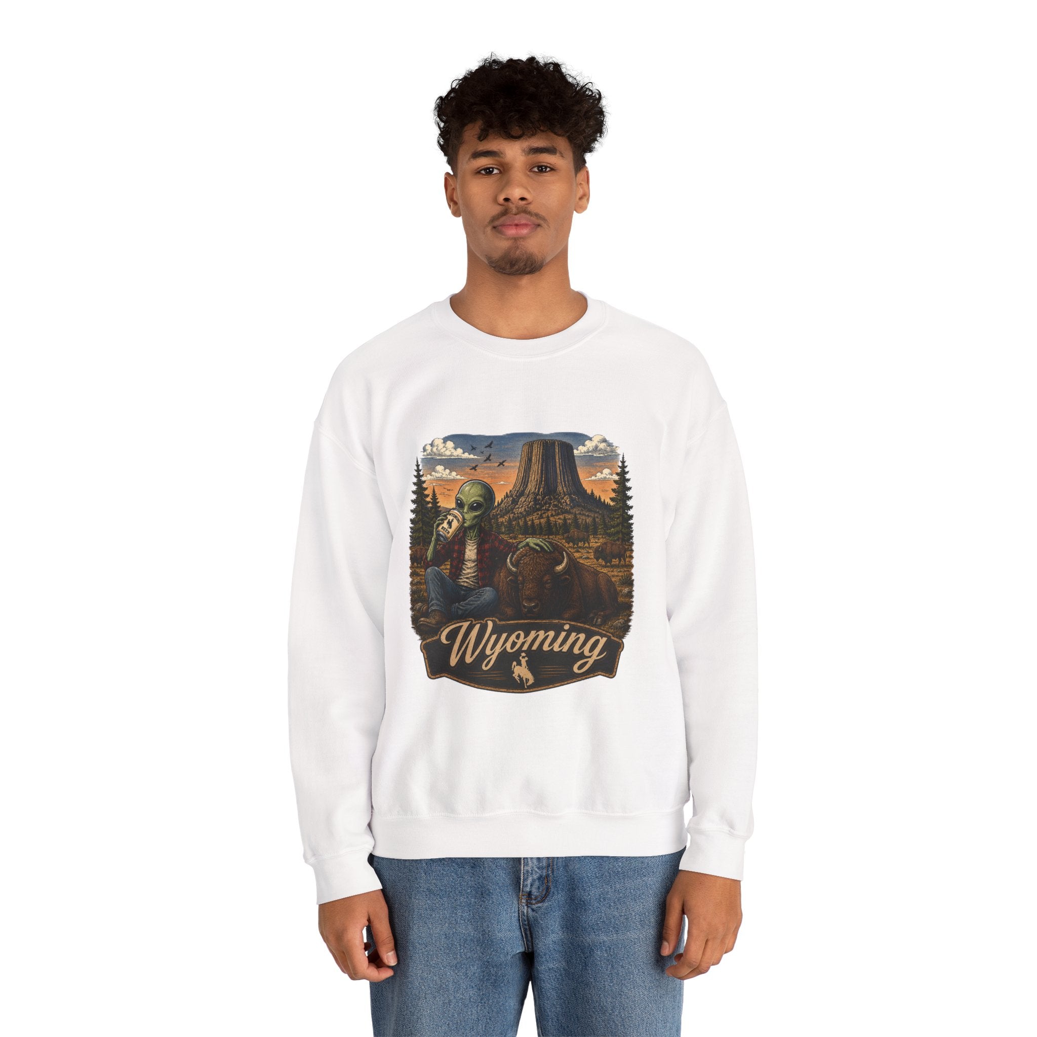 Wyoming Retro National Park Alien Crewneck Sweatshirt