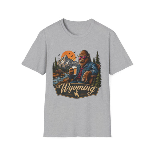 Wyoming Bigfoot Camping T-Shirt – Retro Mountain Beer Design