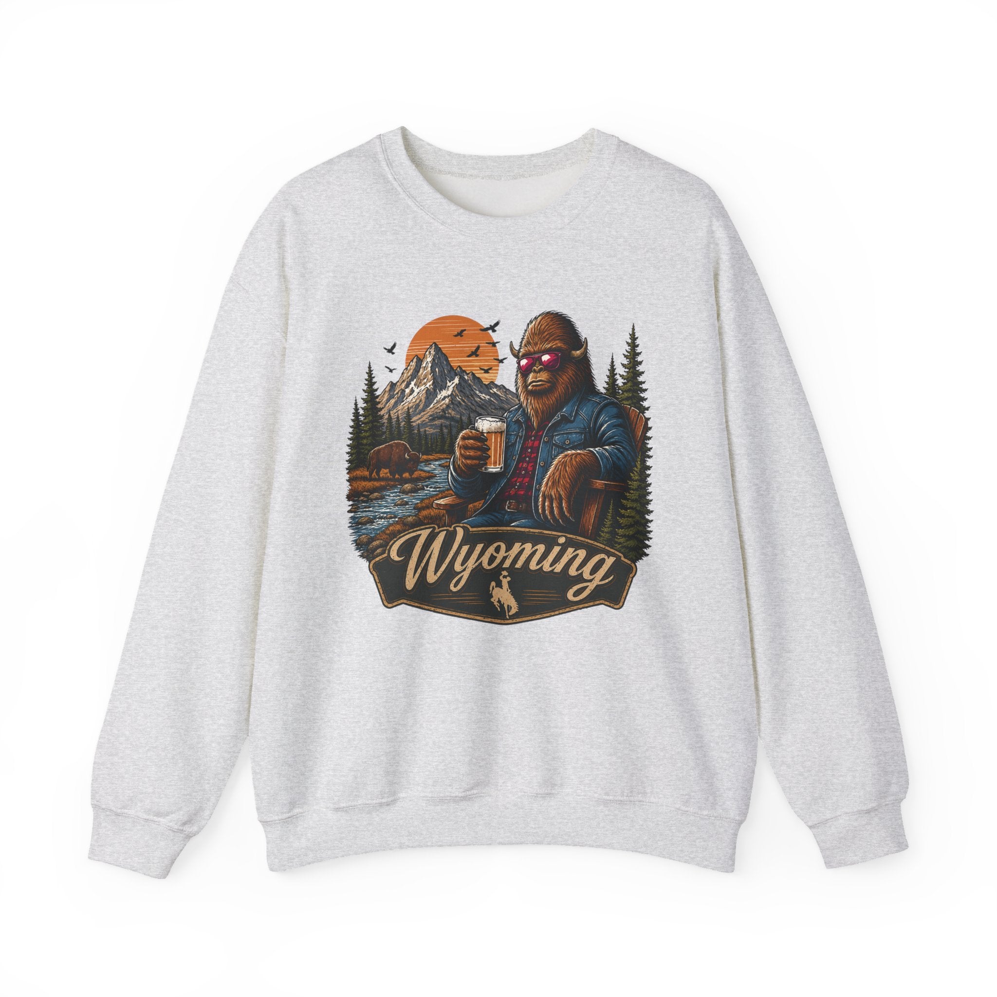 Wyoming Retro Bigfoot Sweatshirt | Mountain Cabin Rustic Design- 7 Colors