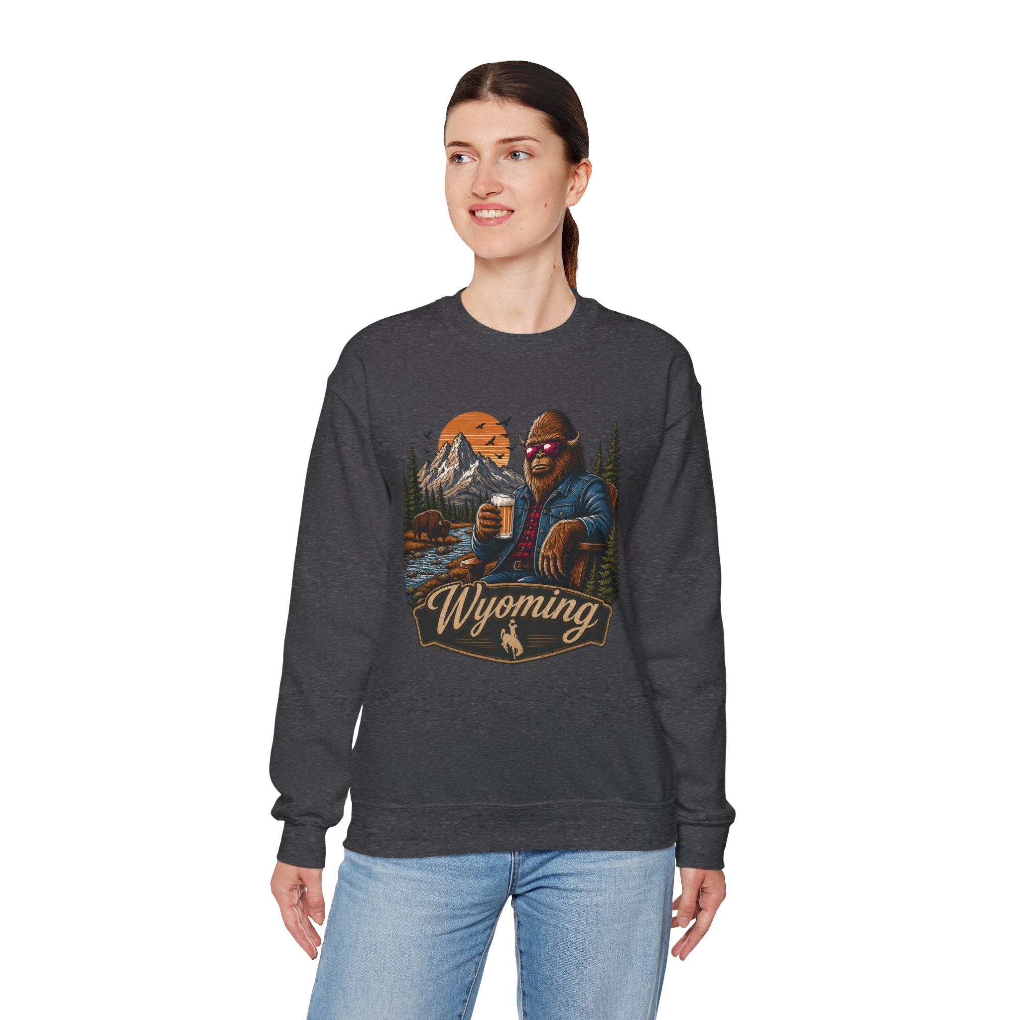 Wyoming Retro Bigfoot Sweatshirt | Mountain Cabin Rustic Design- 7 Colors