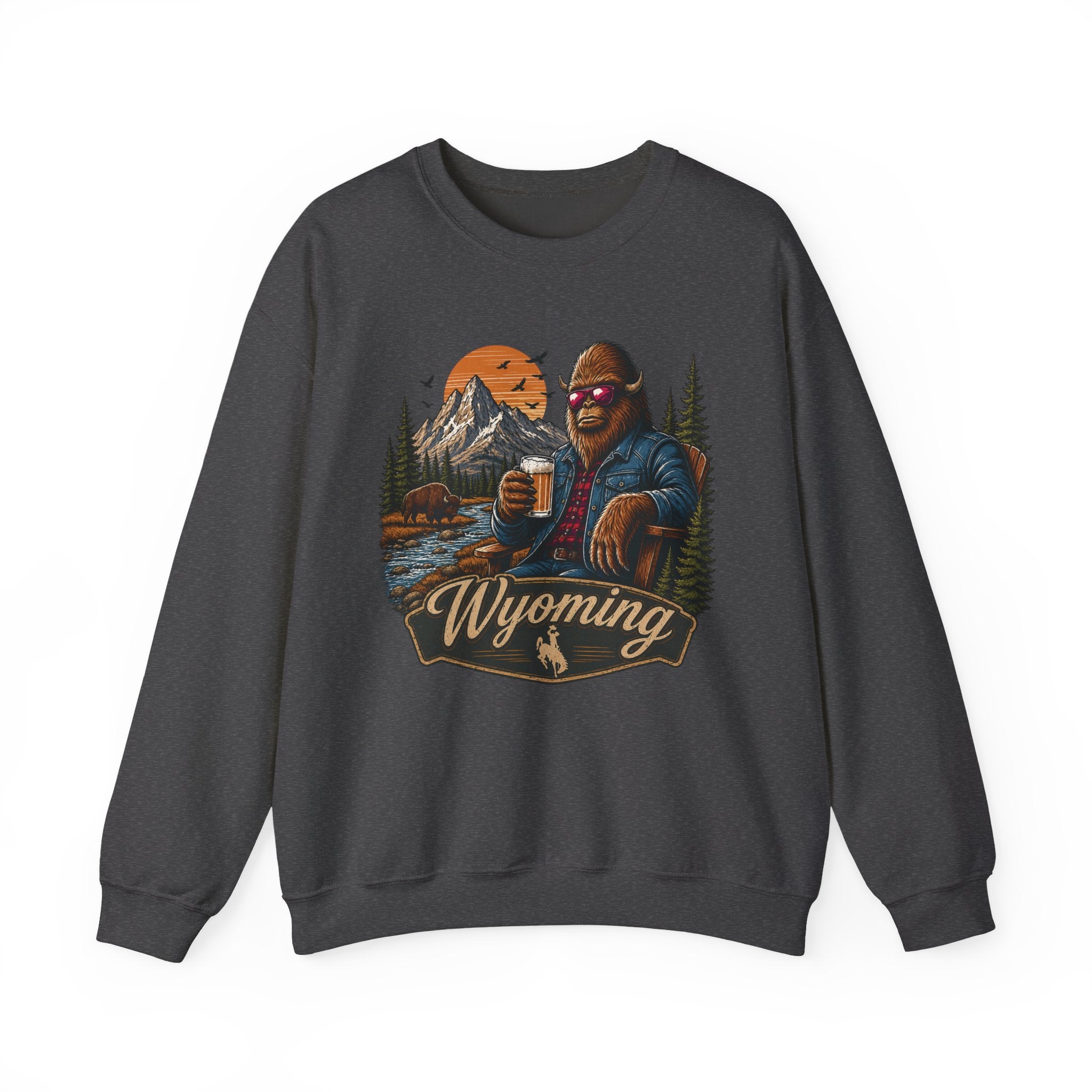 Wyoming Retro Bigfoot Sweatshirt | Mountain Cabin Rustic Design- 7 Colors