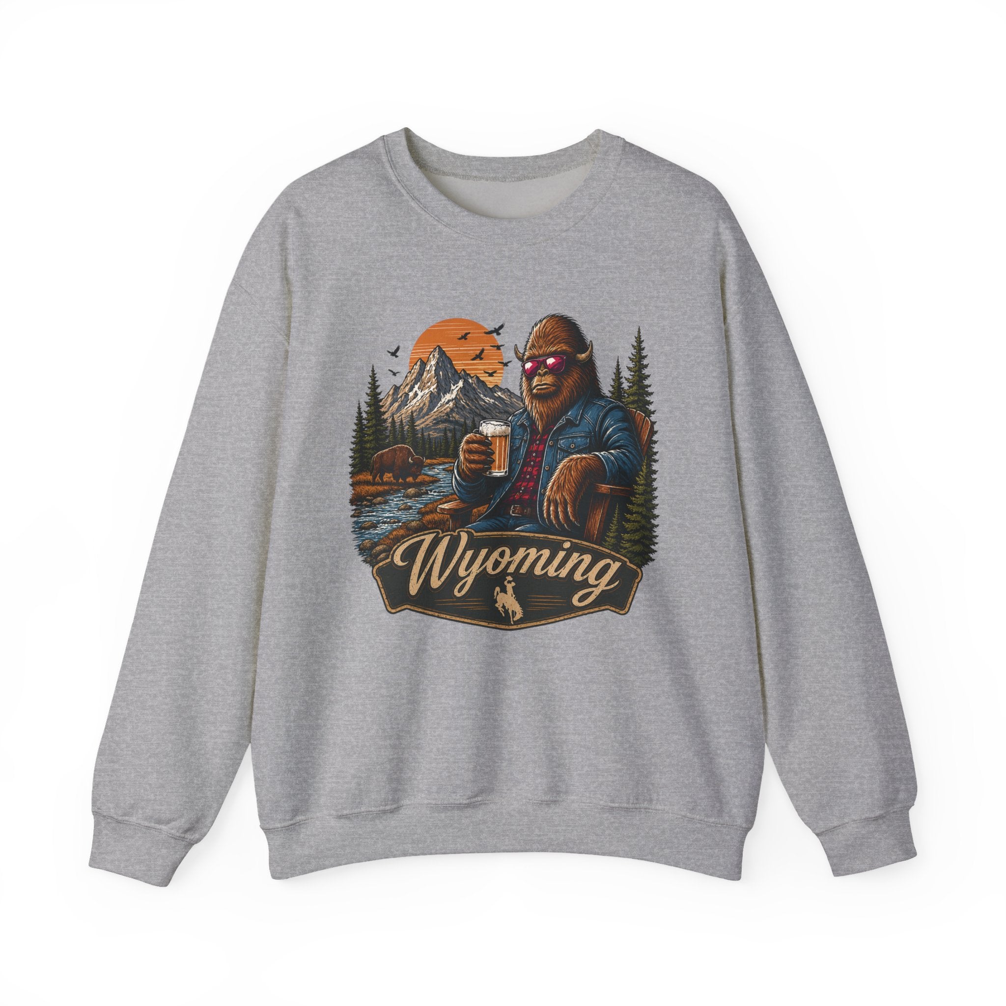 Wyoming Retro Bigfoot Sweatshirt | Mountain Cabin Rustic Design- 7 Colors