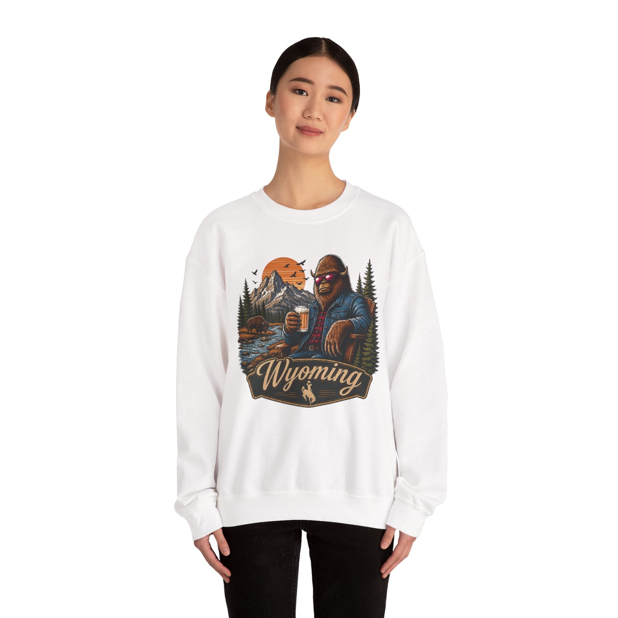 Wyoming Retro Bigfoot Sweatshirt | Mountain Cabin Rustic Design- 7 Colors