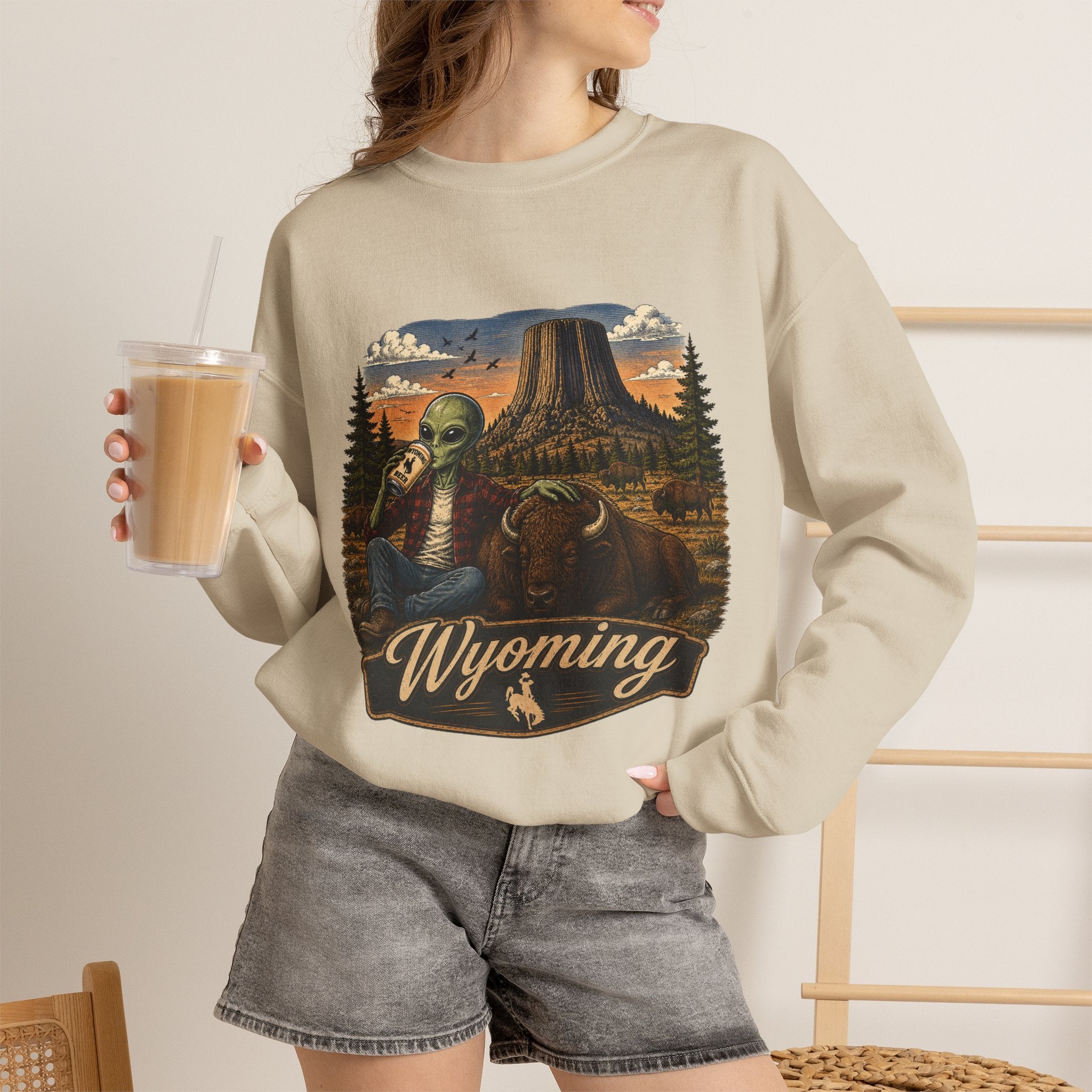 Wyoming Retro National Park Alien Crewneck Sweatshirt