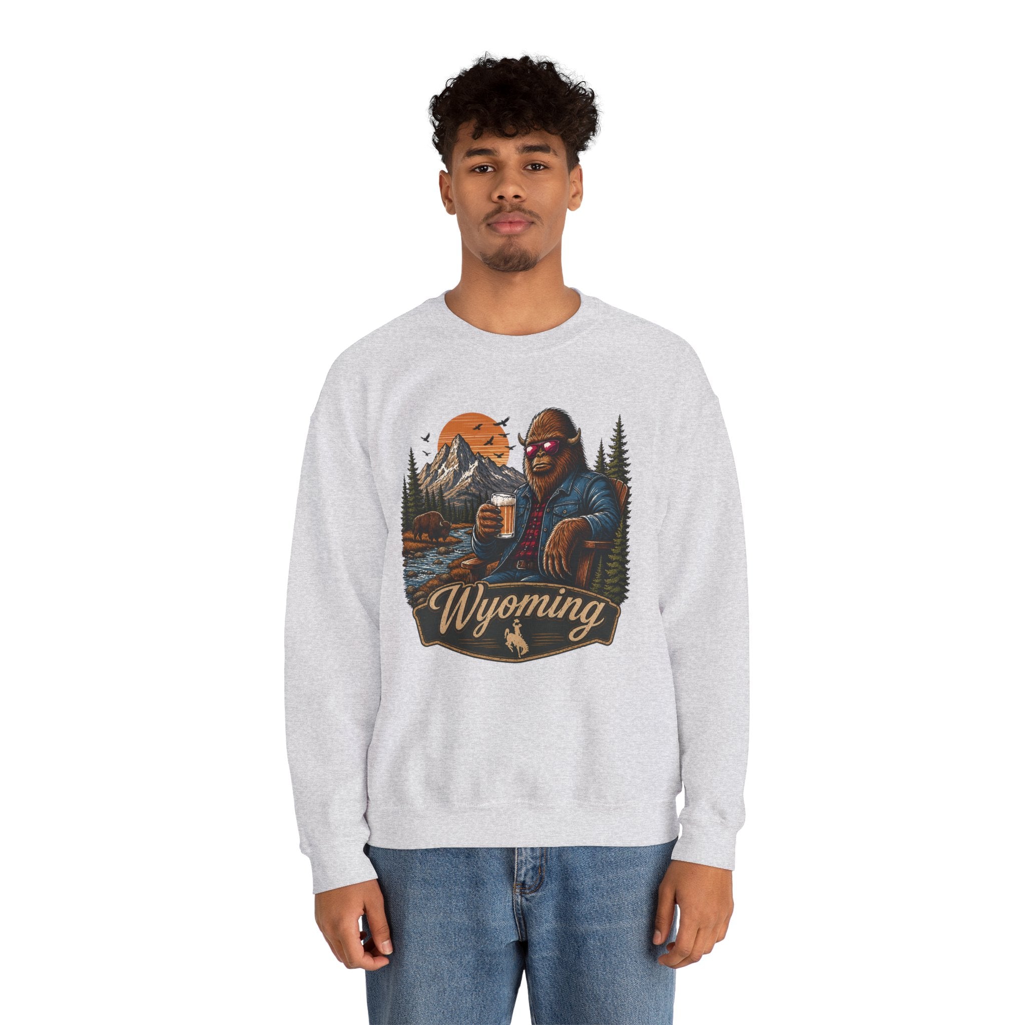 Wyoming Retro Bigfoot Sweatshirt | Mountain Cabin Rustic Design- 7 Colors