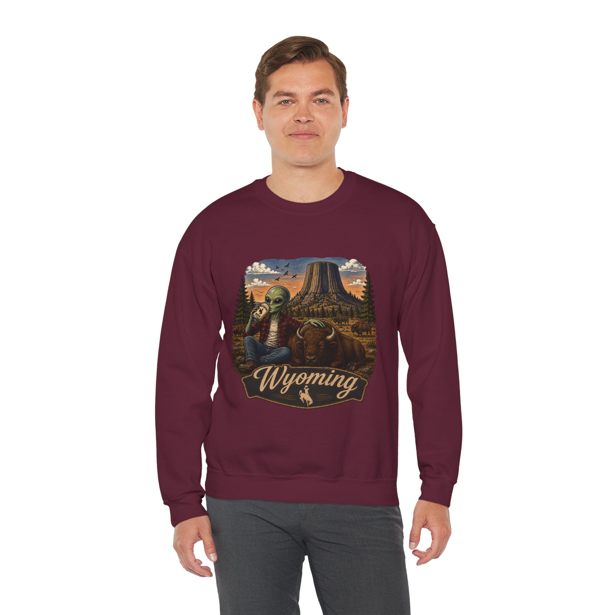 Wyoming Retro National Park Alien Crewneck Sweatshirt