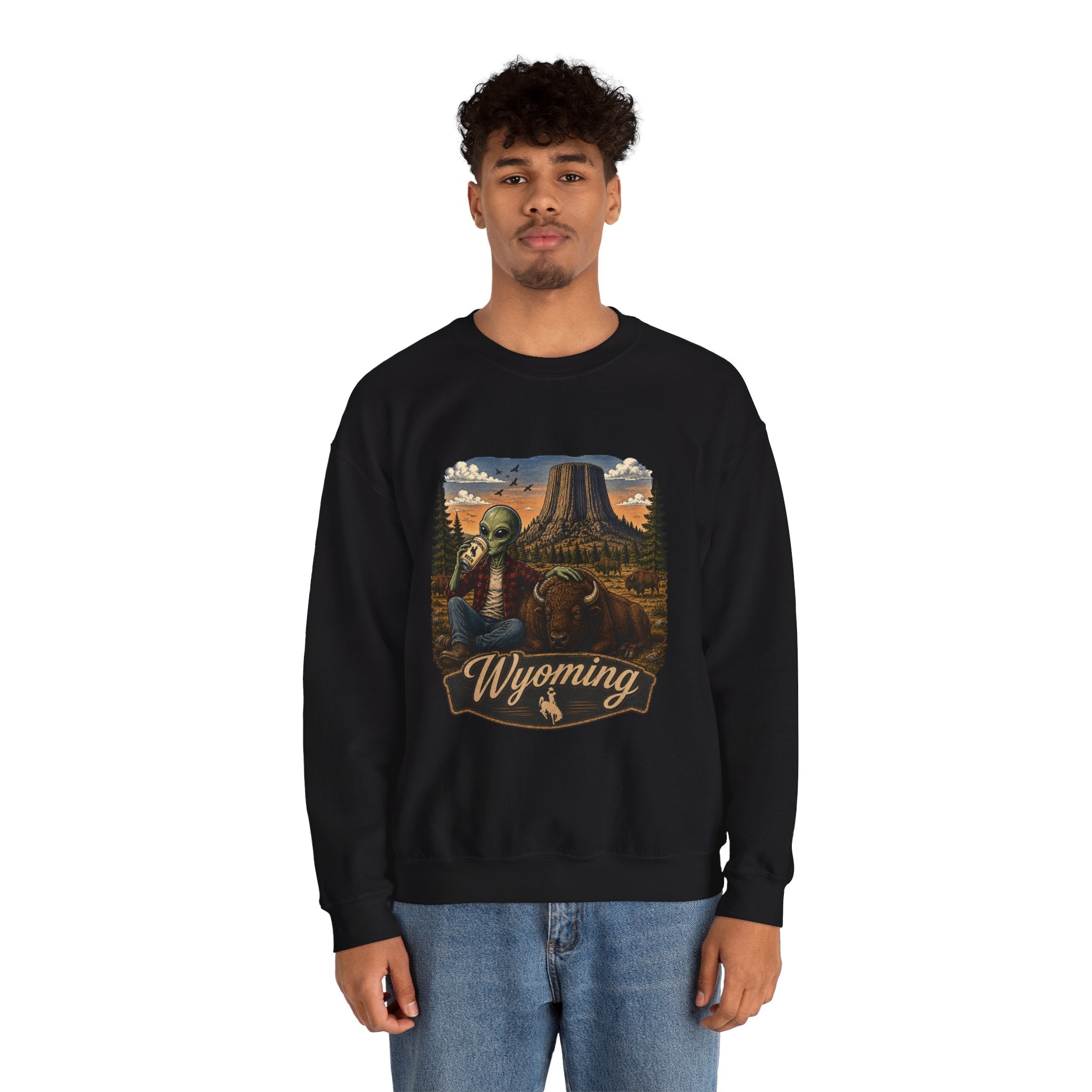 Wyoming Retro National Park Alien Crewneck Sweatshirt
