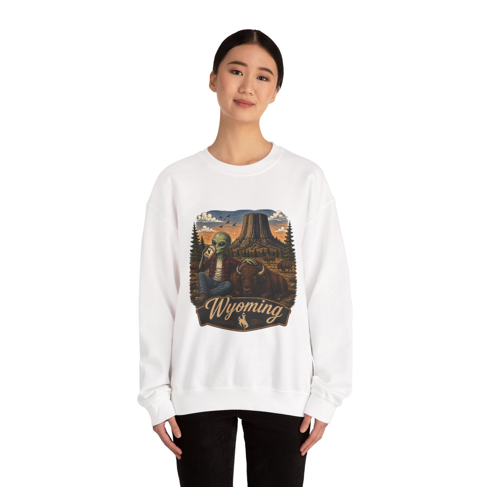 Wyoming Retro National Park Alien Crewneck Sweatshirt