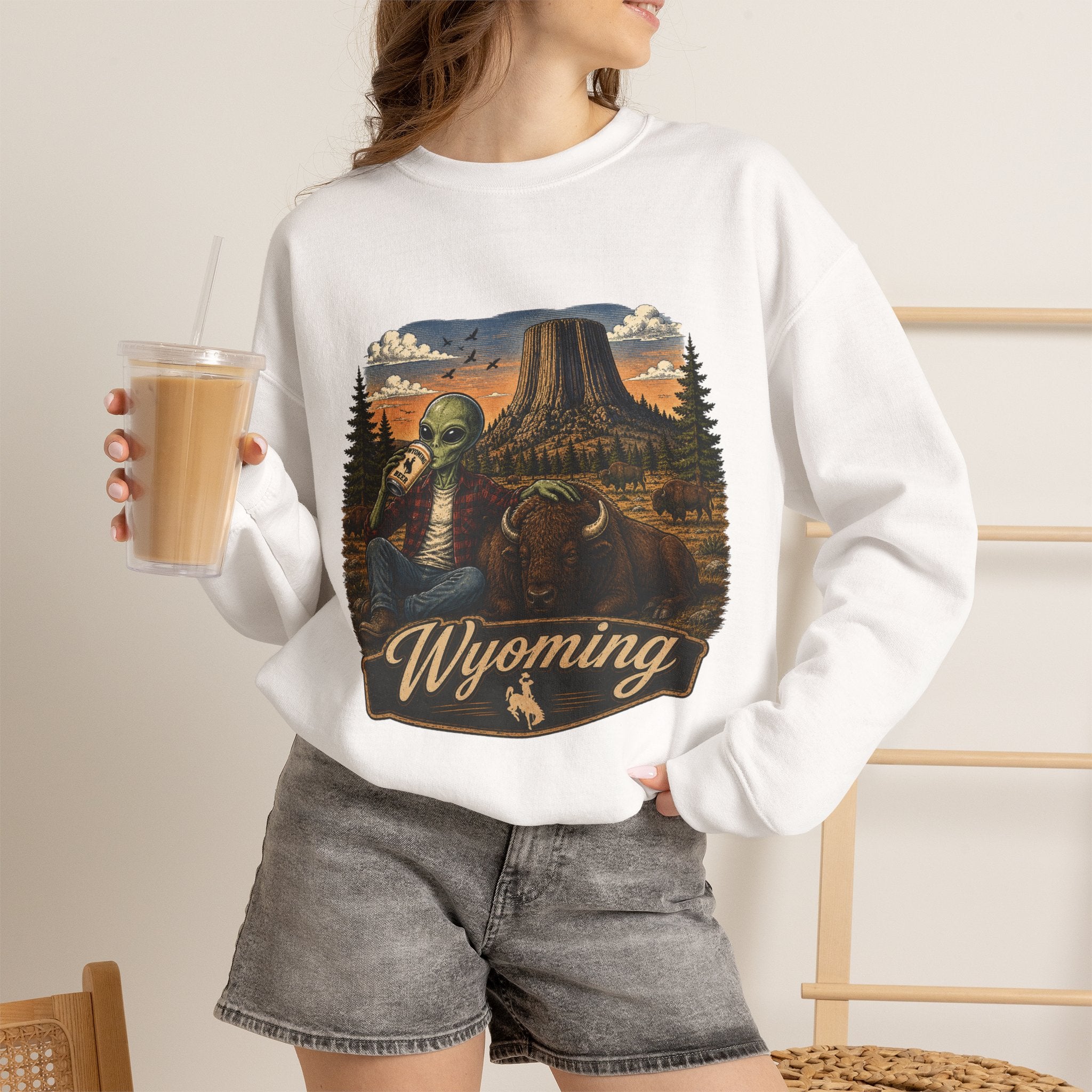 Wyoming Retro National Park Alien Crewneck Sweatshirt