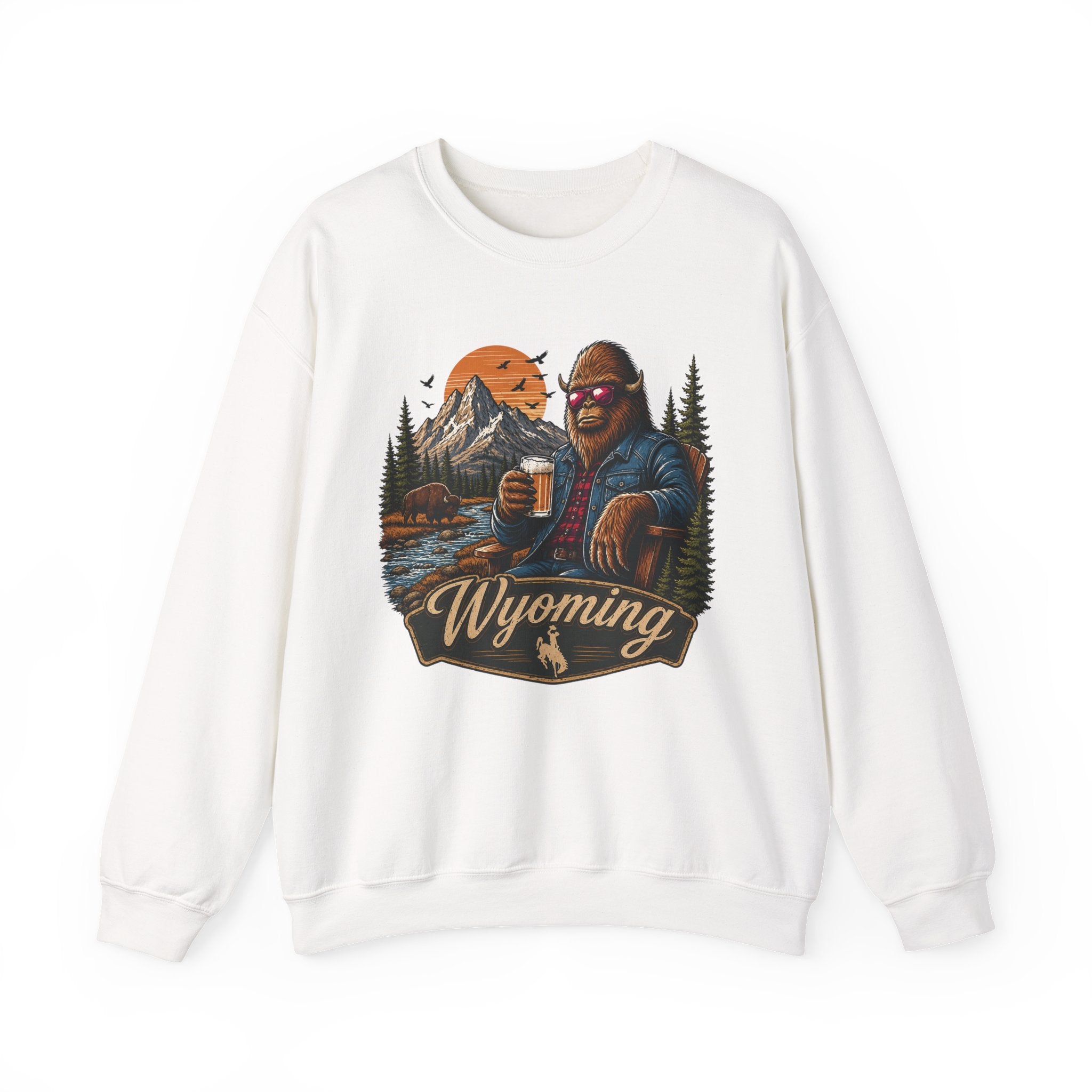 Wyoming Retro Bigfoot Sweatshirt | Mountain Cabin Rustic Design- 7 Colors