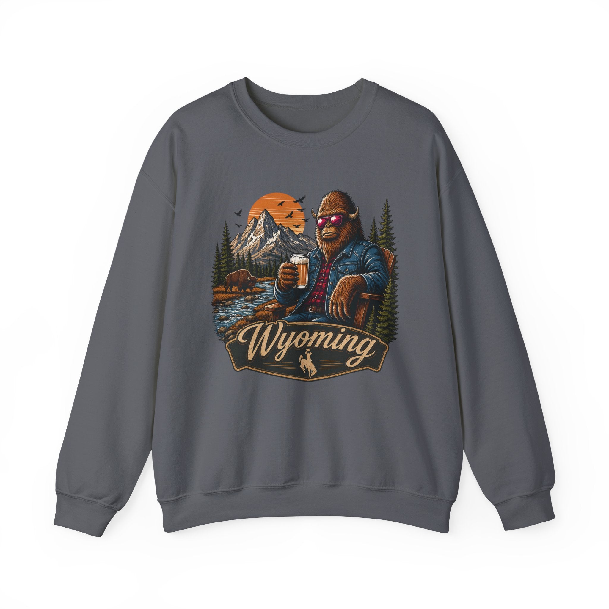 Wyoming Retro Bigfoot Sweatshirt | Mountain Cabin Rustic Design- 7 Colors