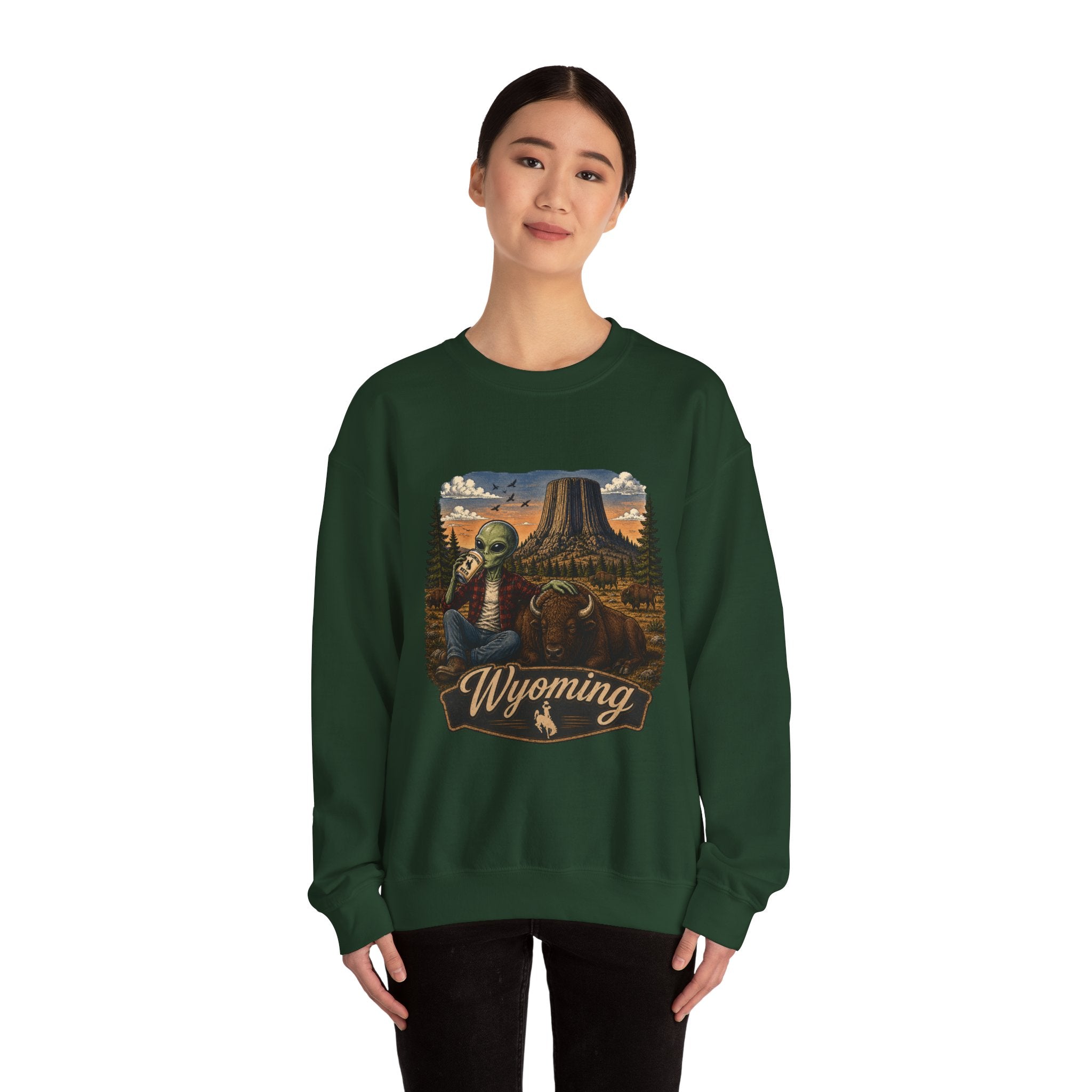 Wyoming Retro National Park Alien Crewneck Sweatshirt